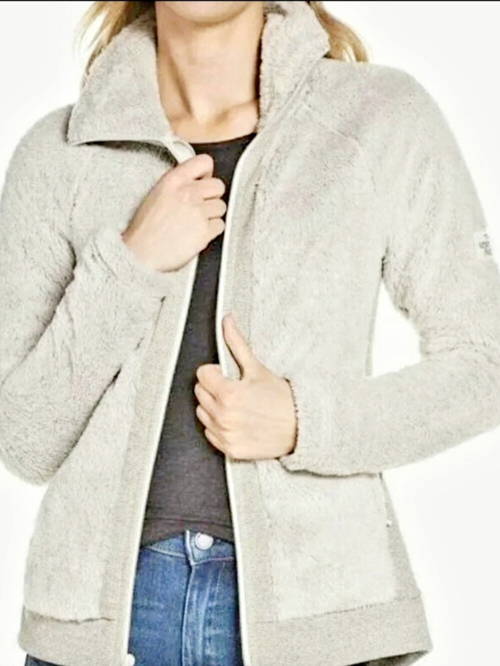 The North Face Furry Fleece Sherpa Zip Jacket Taupe/Light Gray Women's Medium